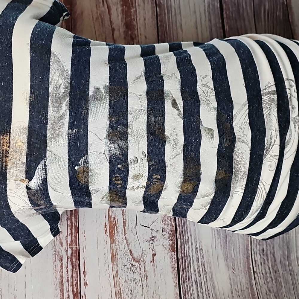 AGENDA BLUE & WHITE STRIPED BOTANICAL SILVER FOIL CUTOUT BACK PULLOVER TEE - Picture 3 of 13